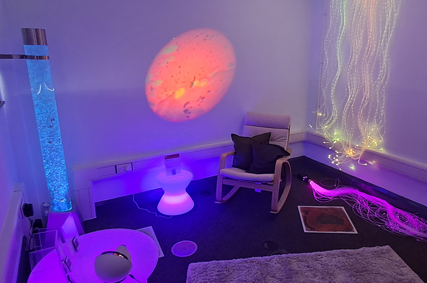 An interior shot of the glow sensory room
