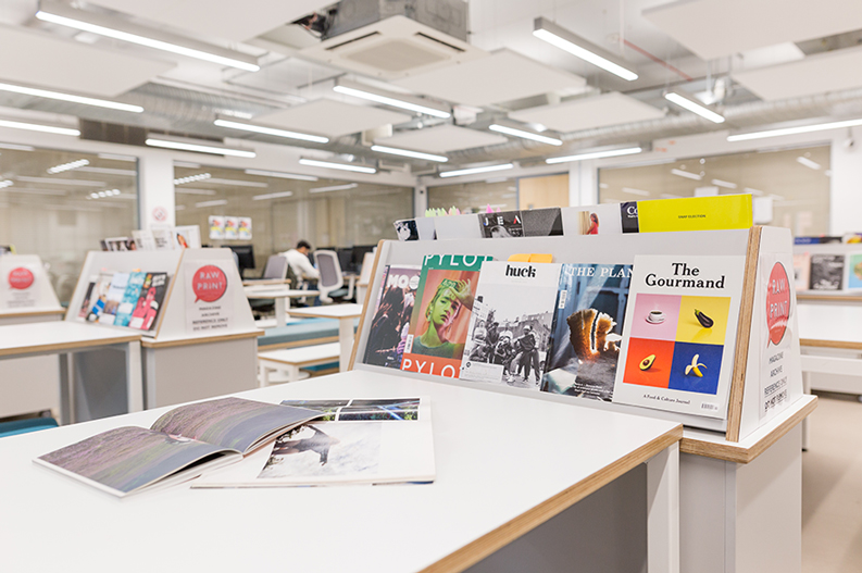 Fashion, lifestyle and culture magazines in the Barnes Wallis building at Nottingham Trent University