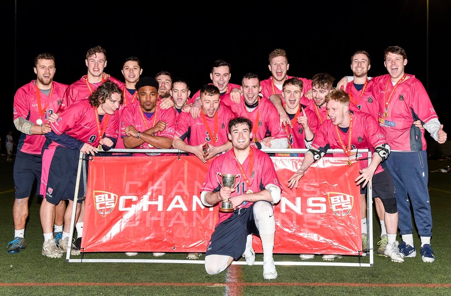 Team photo of NTU Men's Lacrosse celebrating winning BUCS Championship