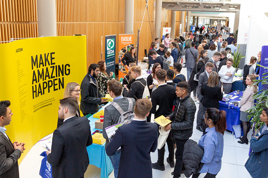 NTU students networking with industry representatives at our annual Built Environment Jobs Fair
