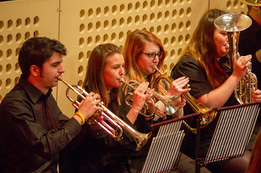 Students performing in brass band