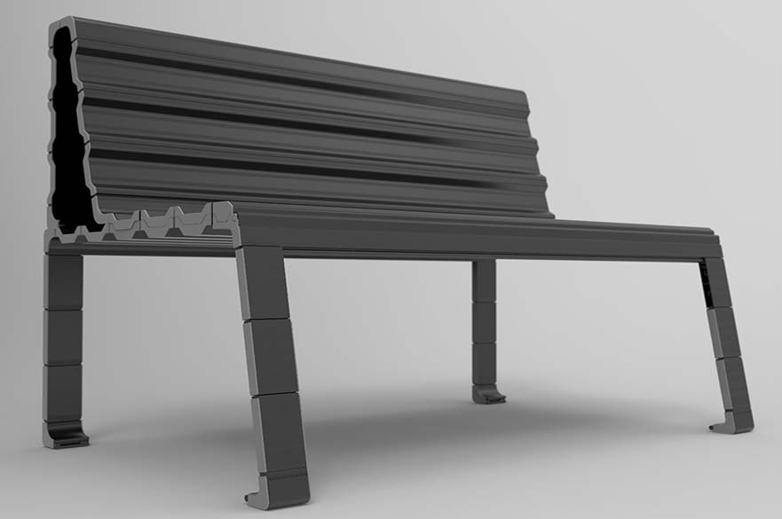 Finn Miller’s gold winning submission, a modular park bench for rough sleepers.
