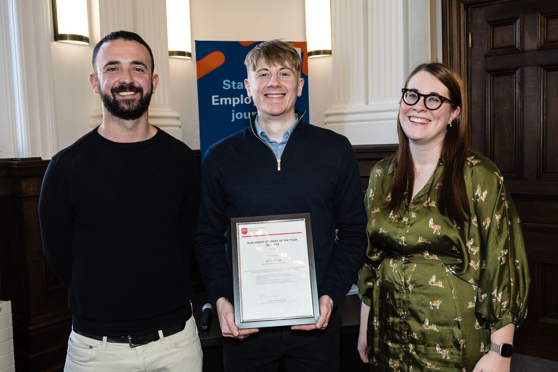 Alfie Price and Nottingham City Council team with Placement Student of the Year Award