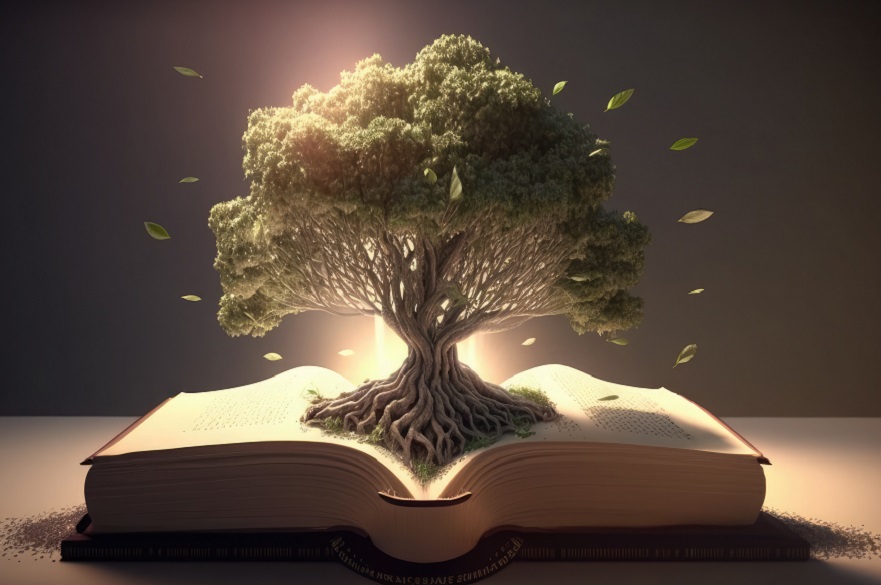 A tree growing inside of a book