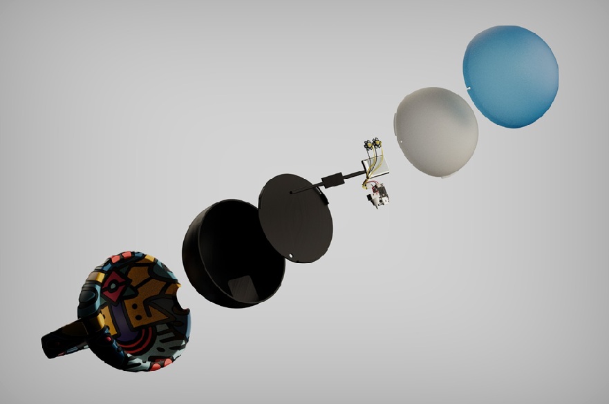 A lamp taken apart to show its individual components.