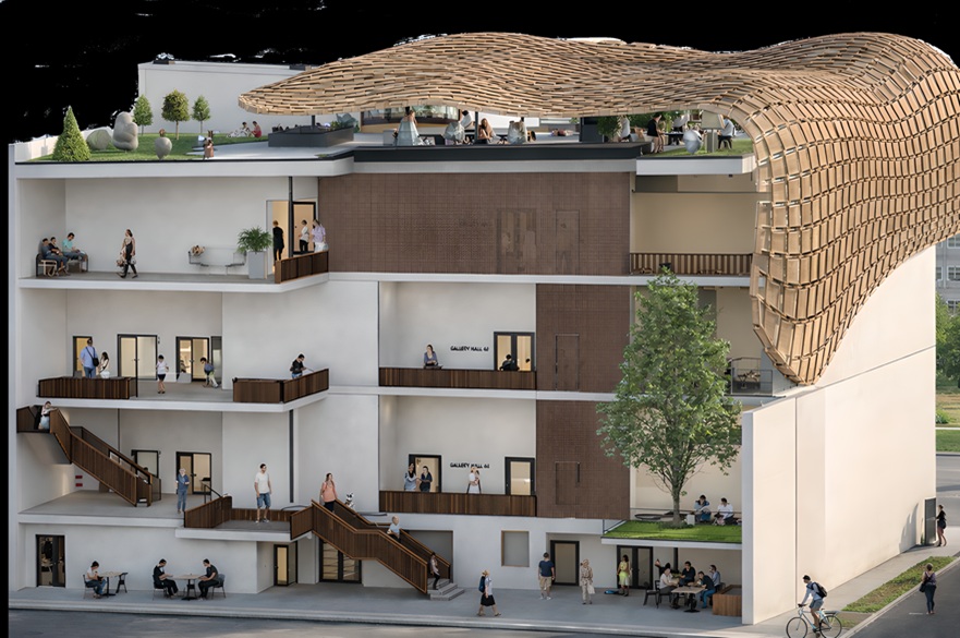 An architect's cutaway render showing the interior of their building design.