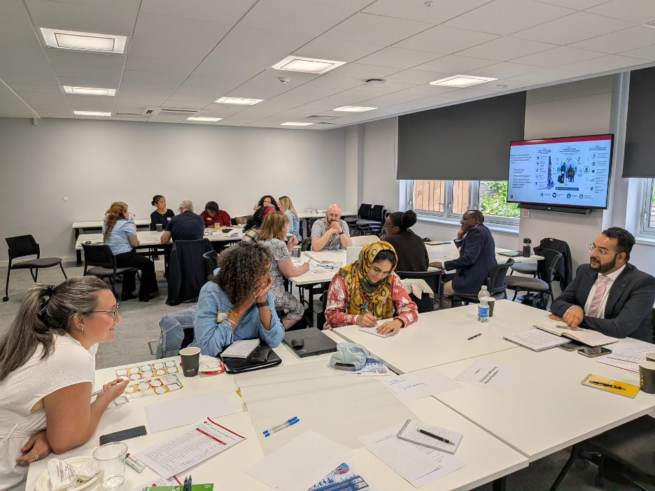 Workshop participants in group discussions to identify research priorities, evidence gaps, and future directions for AMR and migration research