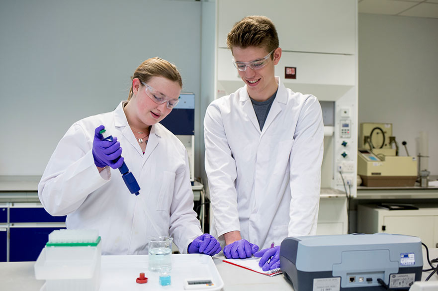 Students testing samples in the laboratory