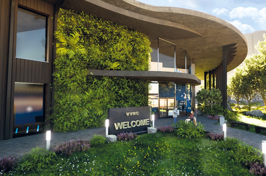 An architect student's render of the exterior of a building.