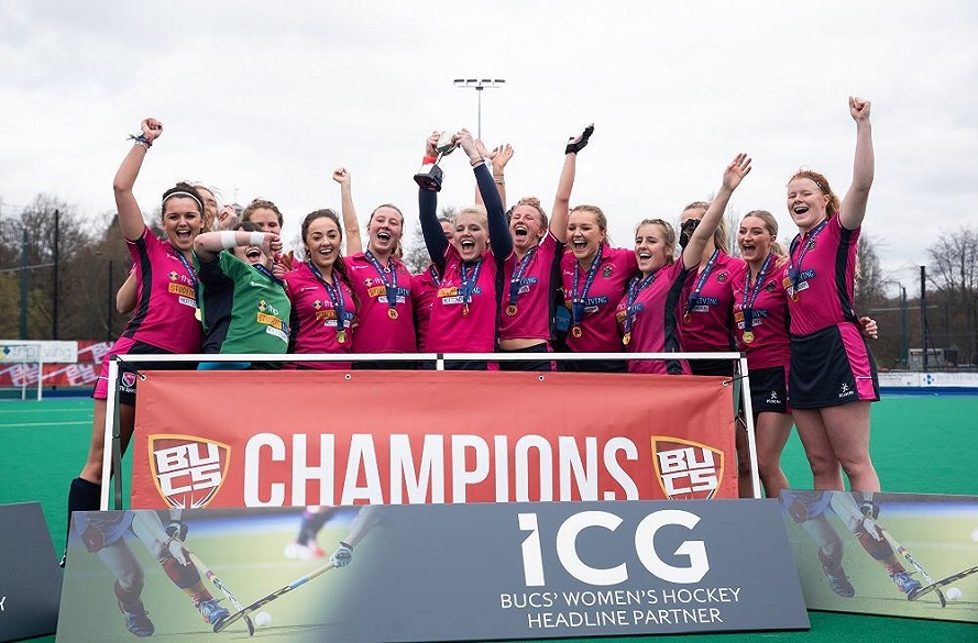 NTU Women's Hockey team celebrate winning BUCS Trophy