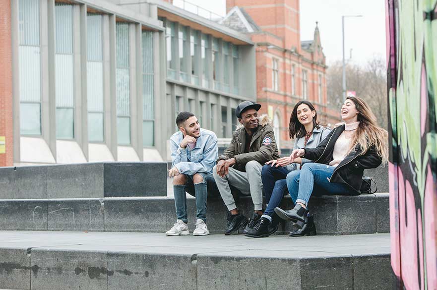 Group sitting on steps