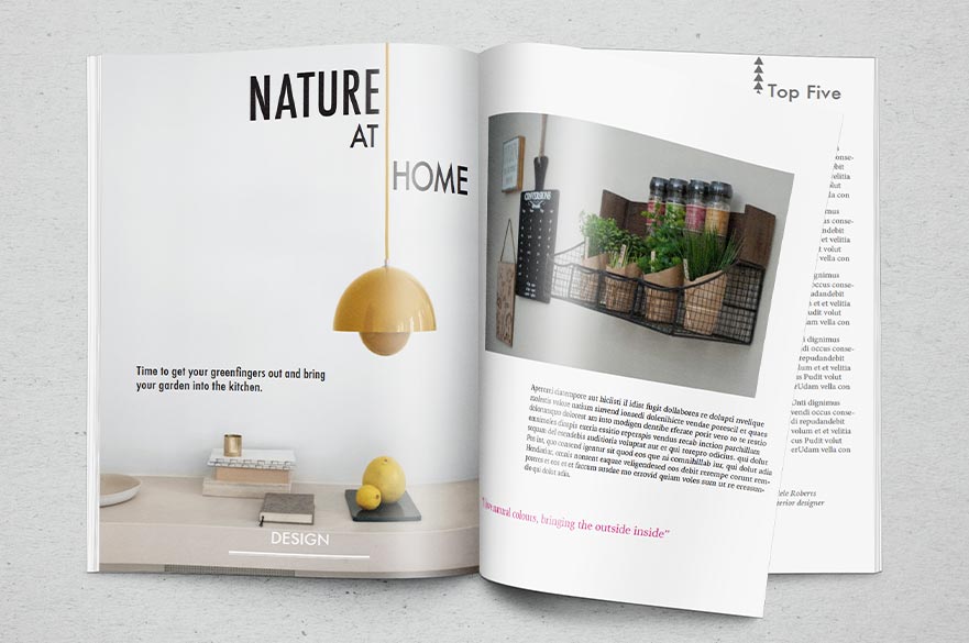 A magazine spread created on the graphic design for beginners course