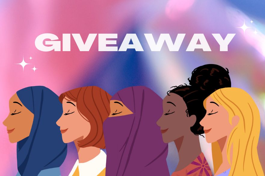 Five cartoon drawings of women with the word giveaway over the top.