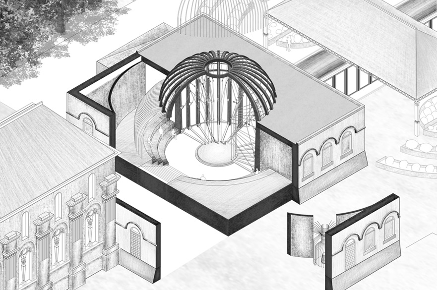 An architect's drawing of a building.
