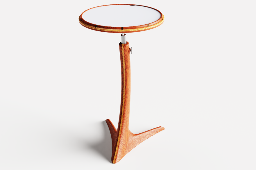 A drum practice pad with wooden base.