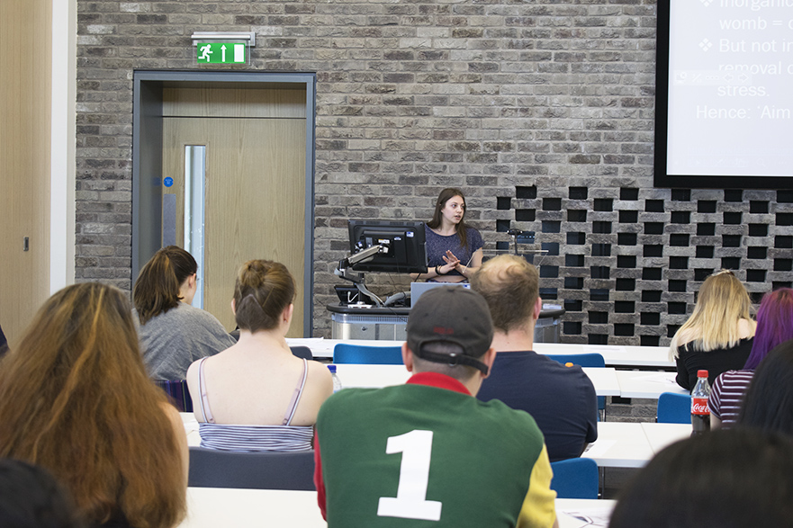 English student Naomi presenting at Student Symposium