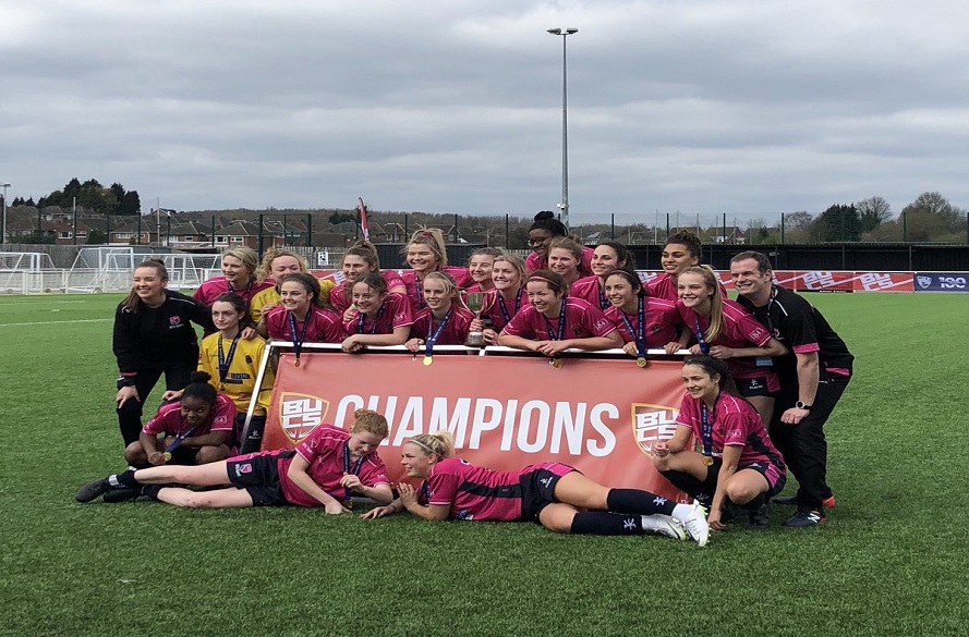 NTU Women's Football team celebrate winning BUCS trophy