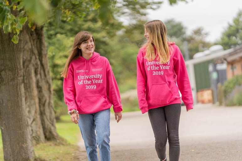 Student ambassadors walking at Brackenhurst Campus