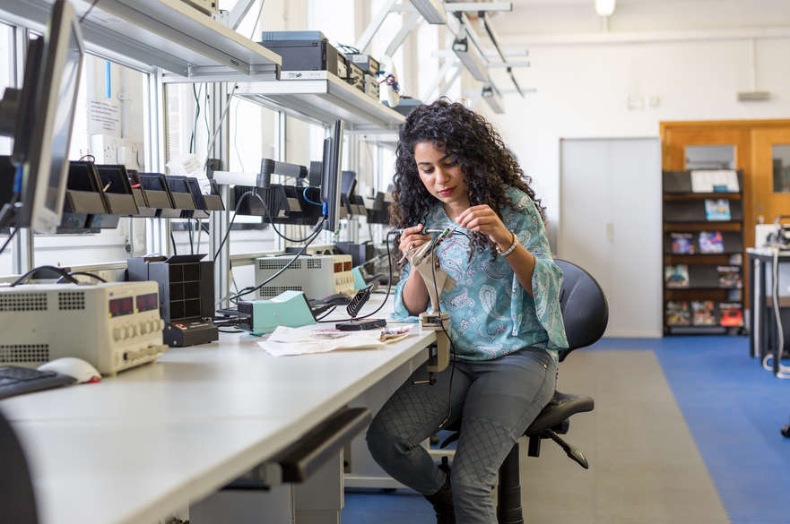 Student in an engineering lab.