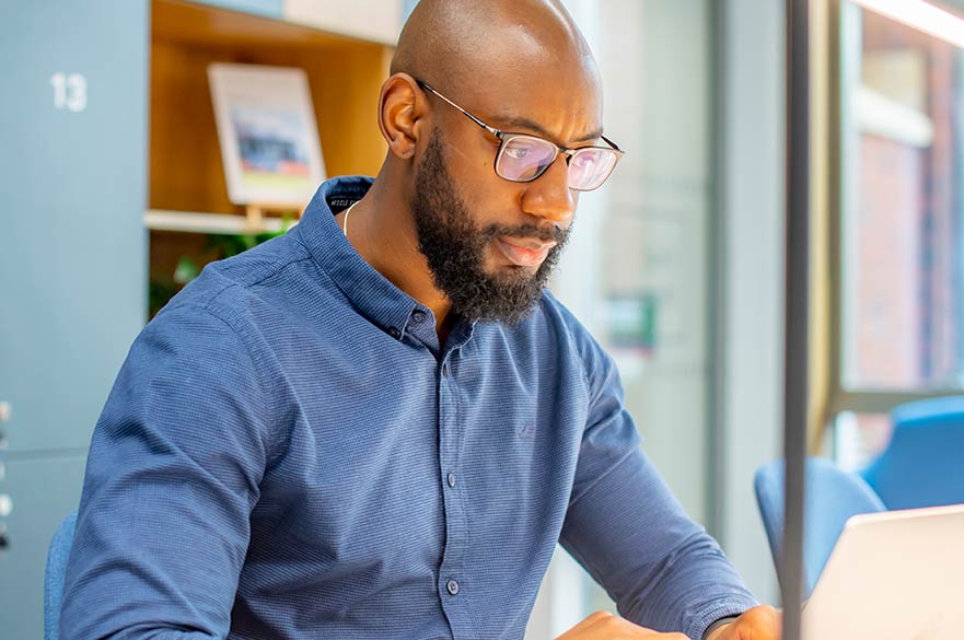 Researcher working at desk