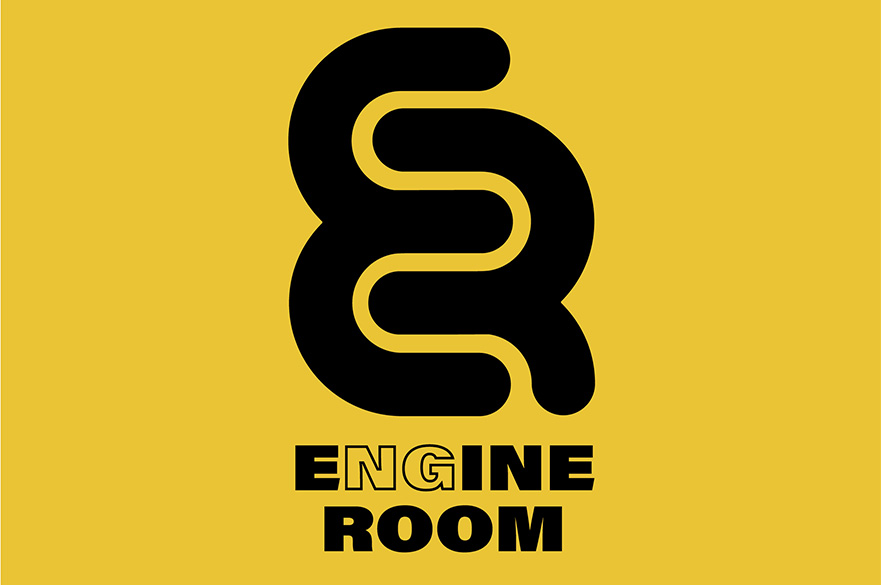 A logo with the text engine room below.