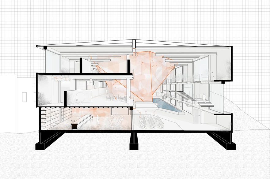 An architect's cross section plan showing levels of a building