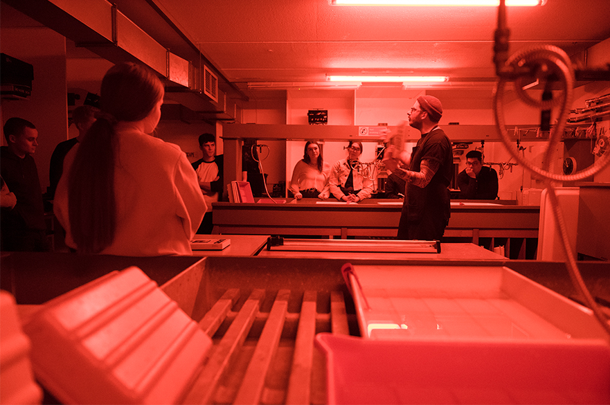 Students working in the darkroom 