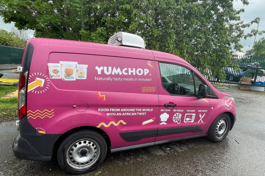 Yumchop foods pink van in a car park