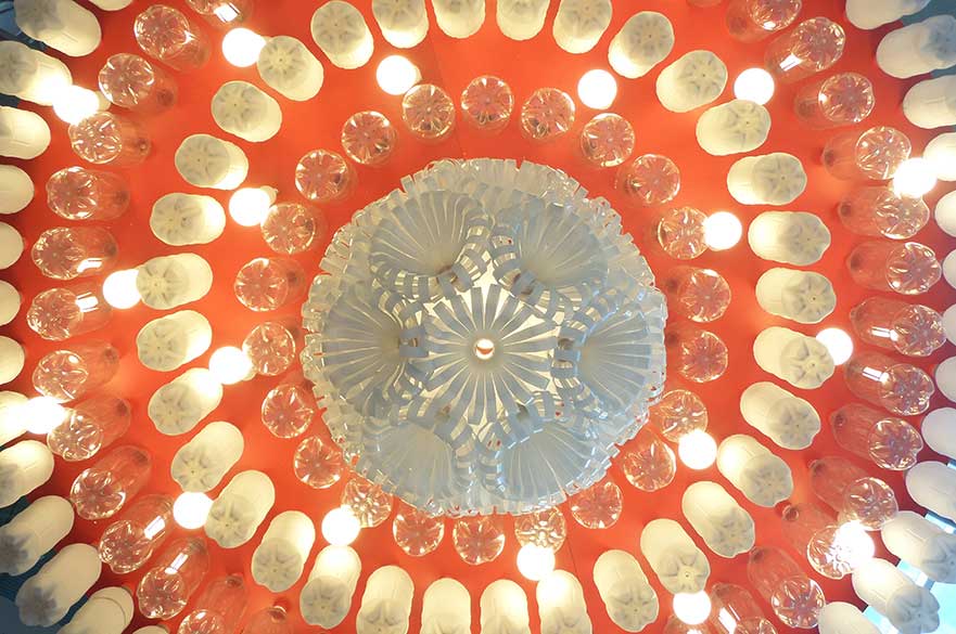 Lights and plastic bottles installation