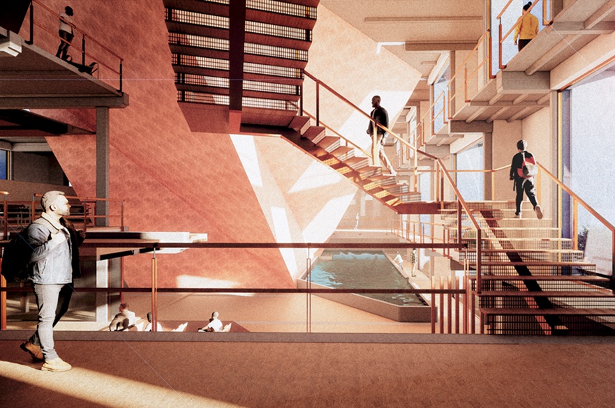 An architect's vision for the interior staircase of a building.