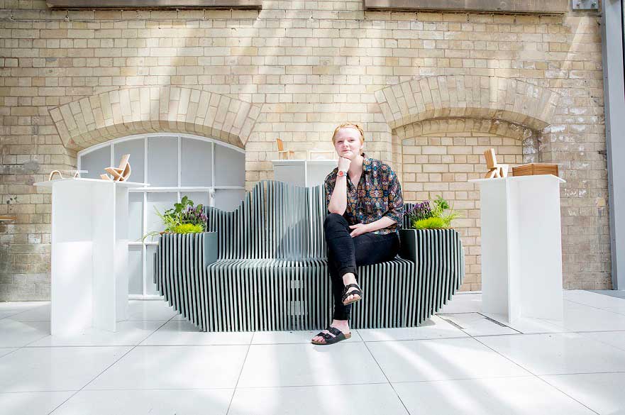 Mary Preston, 22, made the bench out of recycled farm plastics
