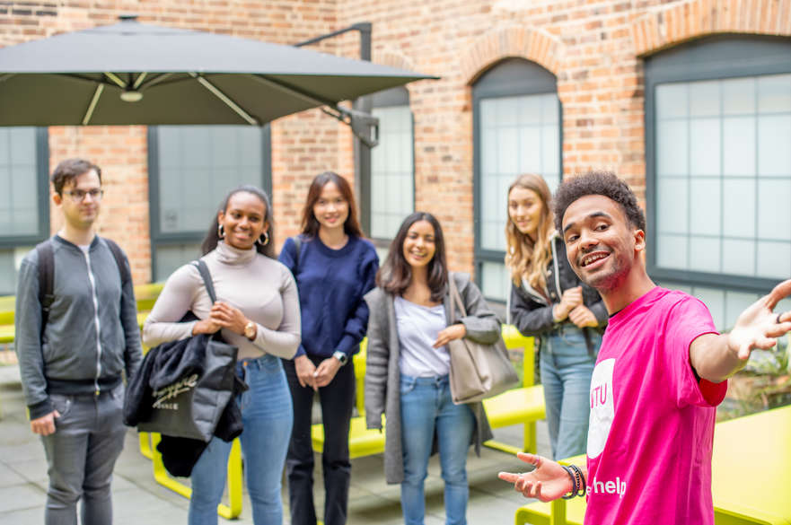 Group of young people on a campus tour