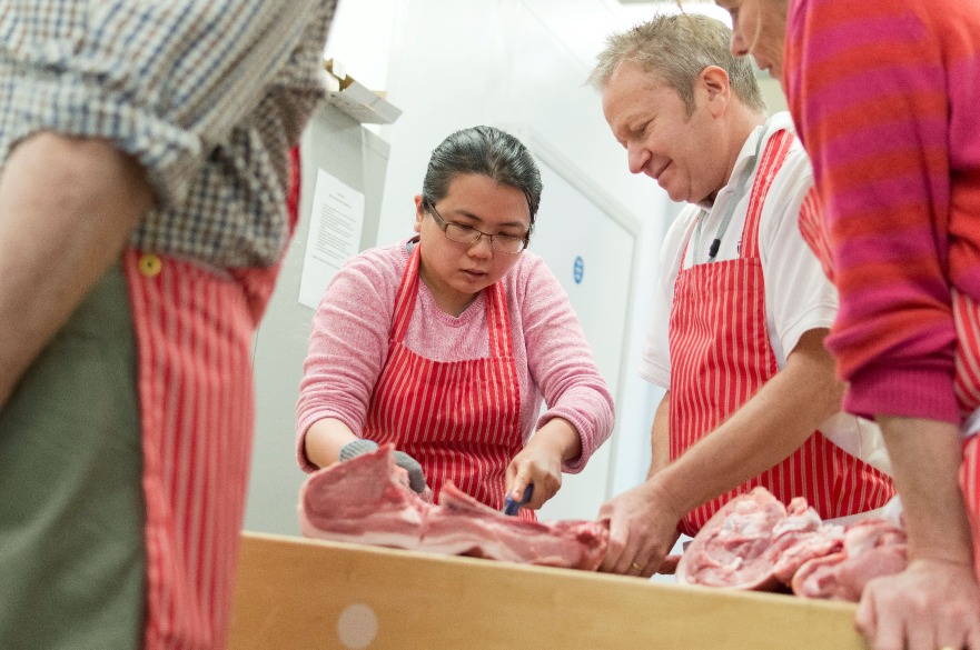 FdSc Artisan Food Production - Students learn how to properly cut and prepare meat in a butchery class at the School of Artisan Food