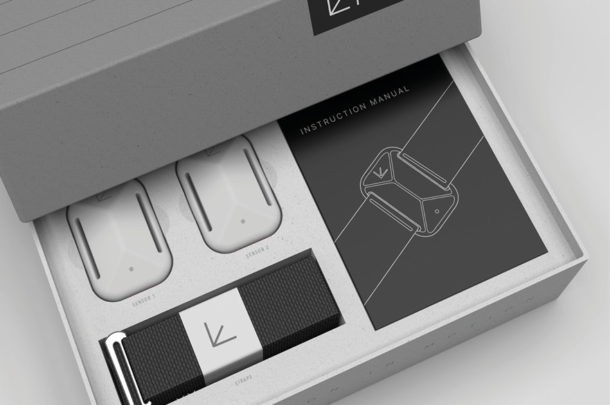 A box containing a fitness 'wearable'.