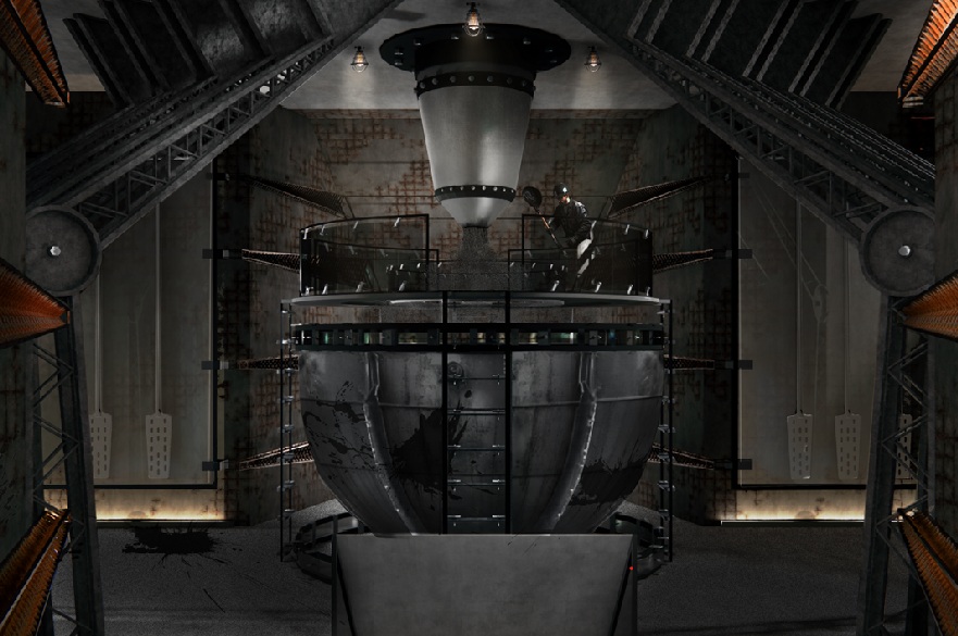 A visualisation of the interior of a futuristic building.