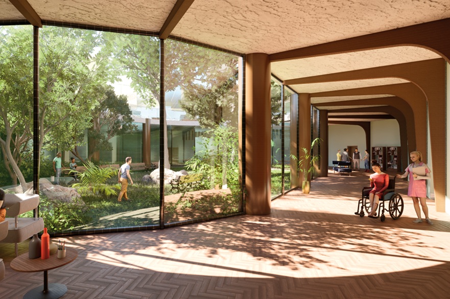 An architect's render of a building interior.