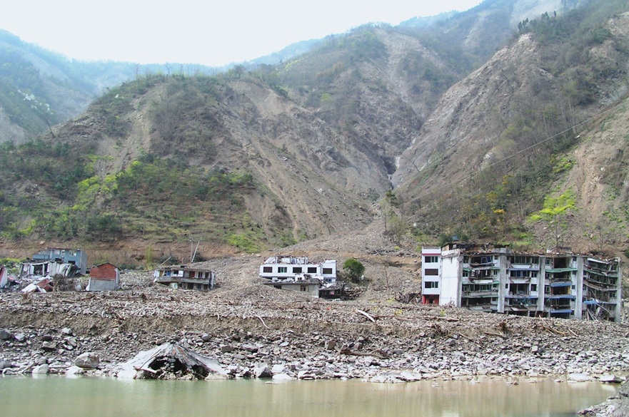 Aftermath of a landslide in Beichuan, China, following the 2008 earthquake