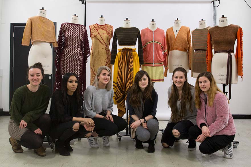 BA (Hons) Fashion Knitwear Design students with their SPINEXPO project work