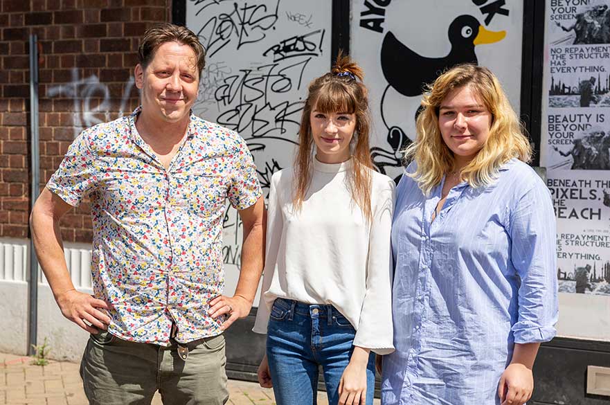 Matt Turpin, Madalina Cotea and Bianca Mihai on Sneinton Market