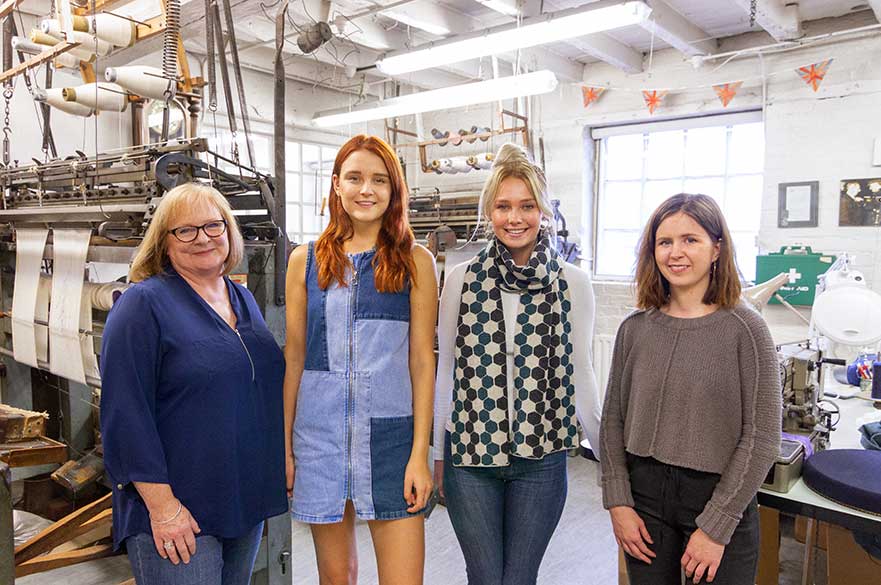 Gillian Hurt, Amy Connor, Hannah Bartter-Clamp and Jasmine Farmer in the G.H.Hurt workshop 