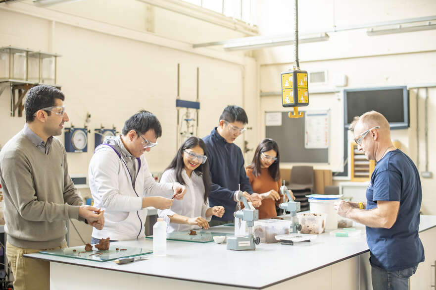 Students being instructed in Soils lab
