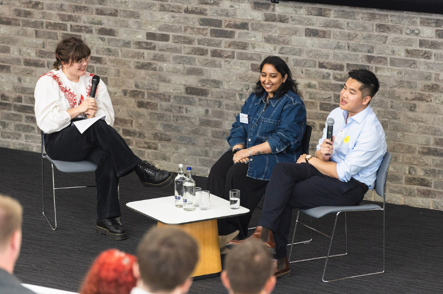 Georgia Petts, Anoushka Srivastava and Anthony Cheung on the Fellows panel