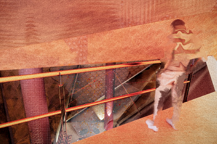 An architect's vision for the interior of a futuristic building.