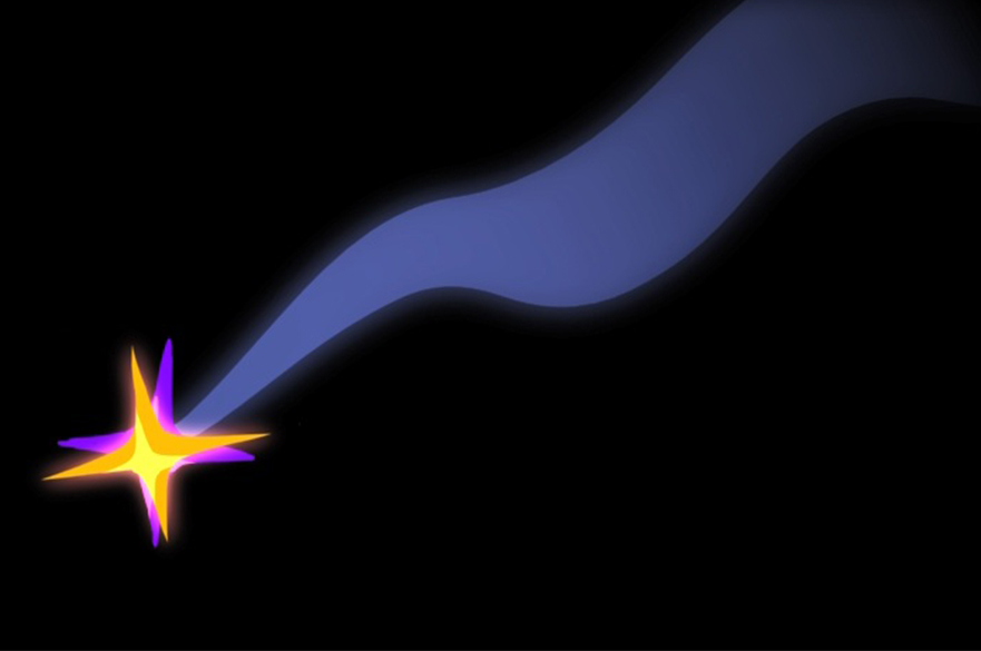 2D animated visual effect of a glowing star with a sweeping light trail.