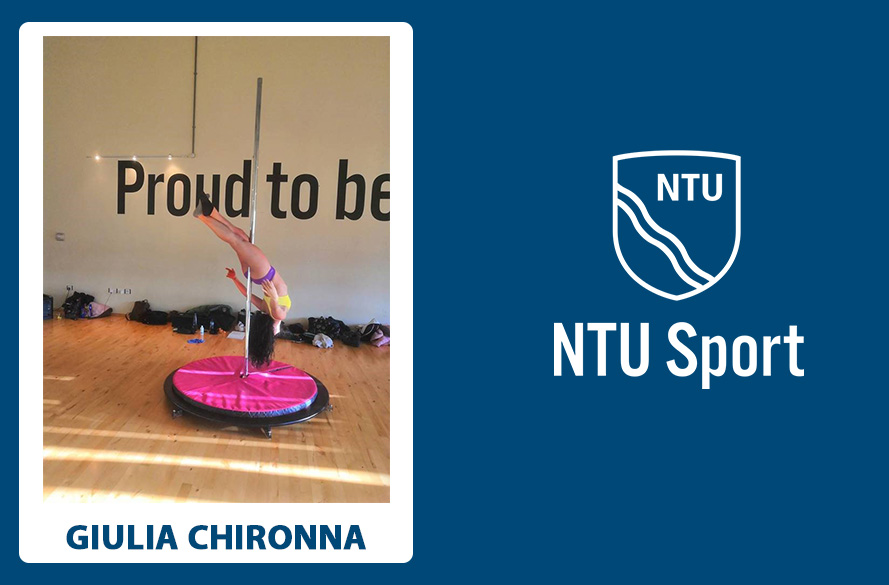 NTU student Giulia hanging from a pole