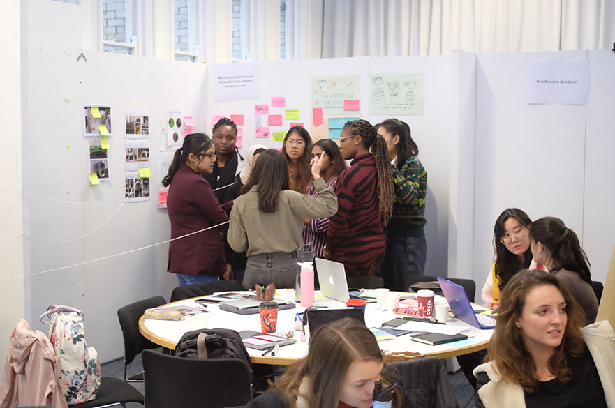 Students working on crowd research project