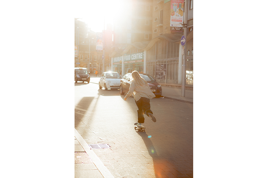 Female skateboarder on a Nottingham street