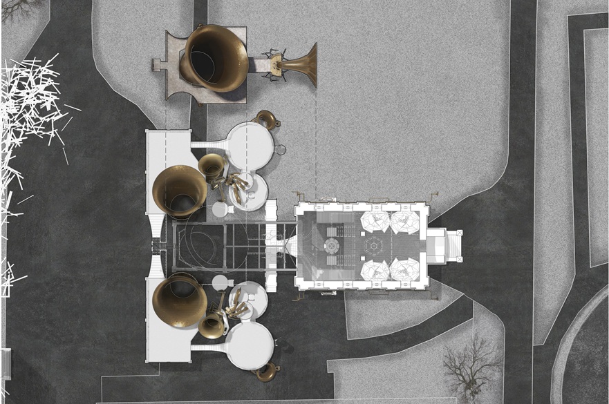 Overhead plan of a building.