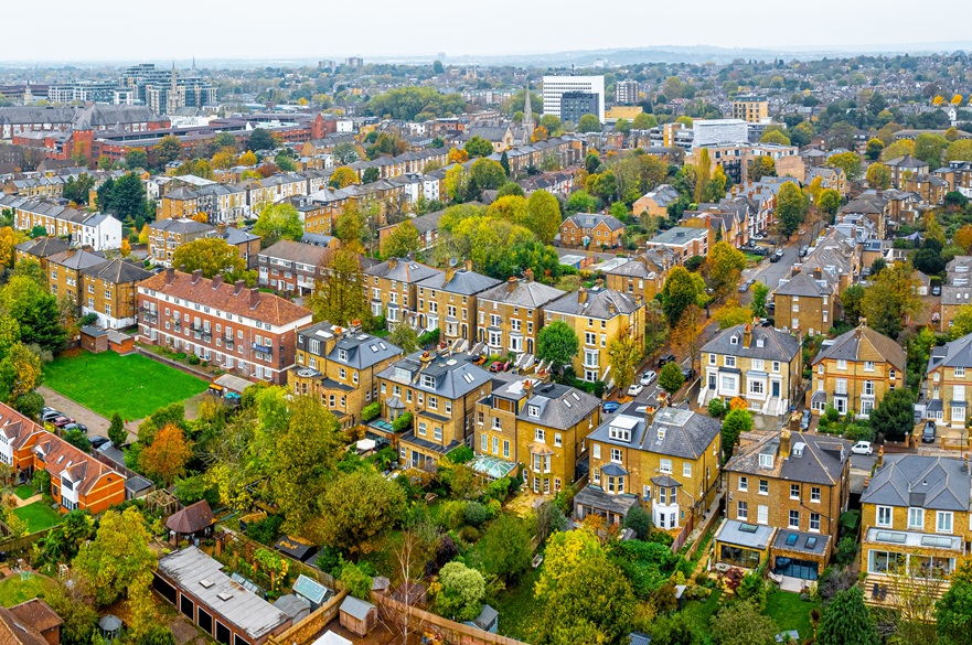 Aerial shot of a suburban area