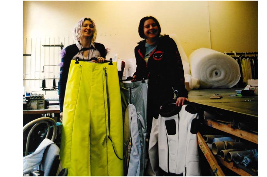 Club wear for the 1990s – two of the founders of Automaton Ltd with their products (picture courtesy of Sarah Colborne)